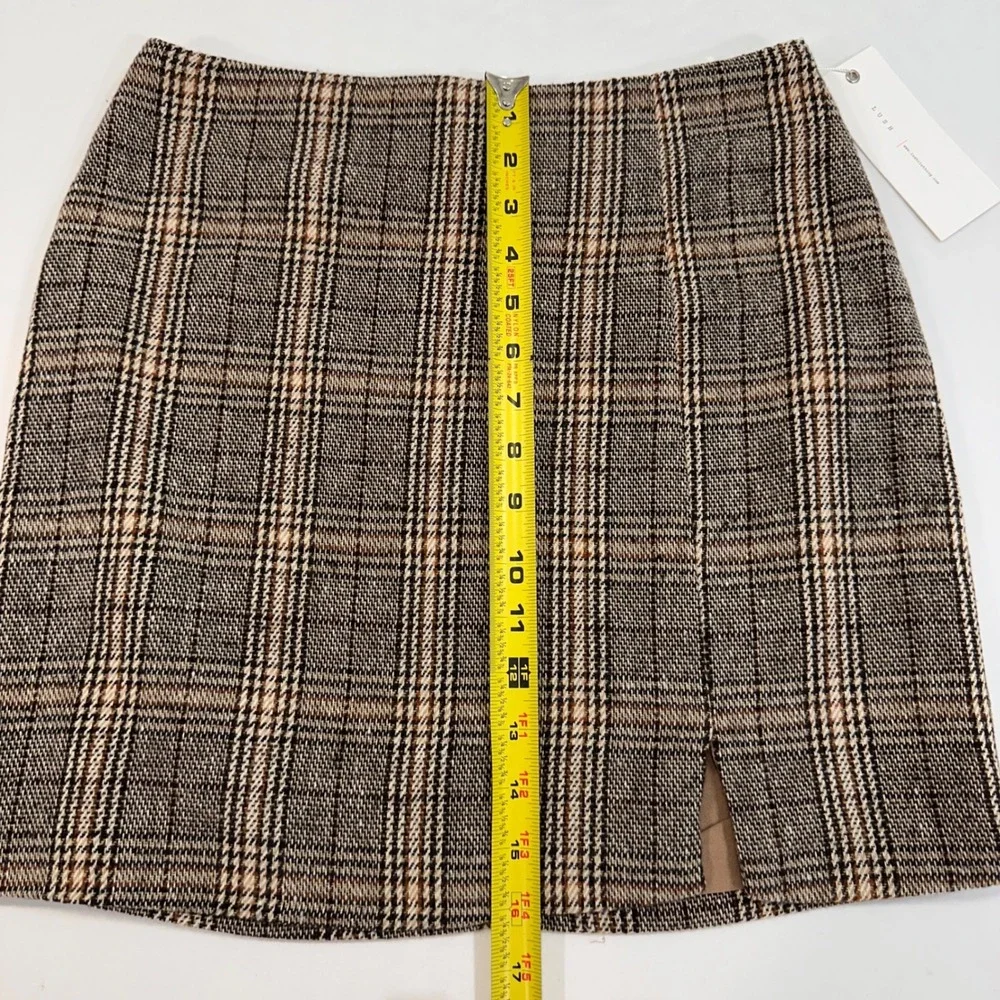 Lush Plaid Mini Skirt Women‎ Size S Brown Tan Front Slit NWT | Dark Academia
